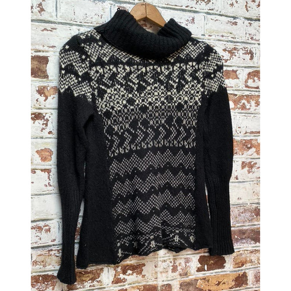Free People Wool Blend Open Knit Fair Isle Printed Cowl Neck Pullover Sweater - Picture 9 of 9